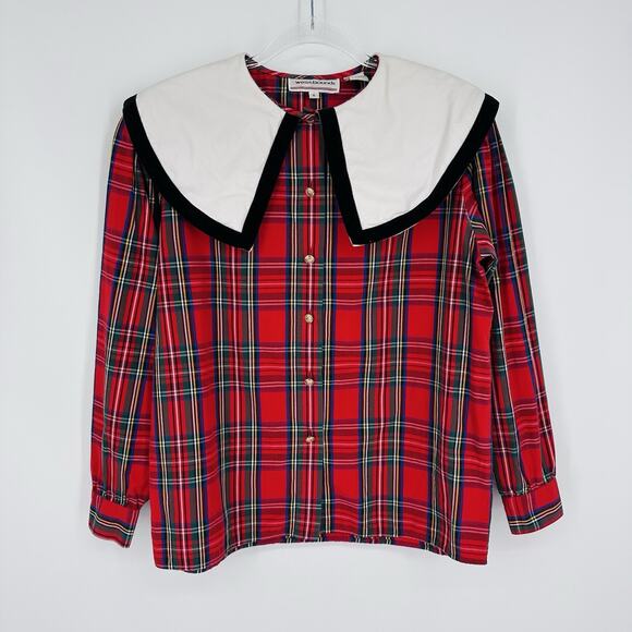 Vintage Westbound Button Up Shirt Women’s Size 6 Exaggerated Collar Red Plaid - Picture 2 of 11